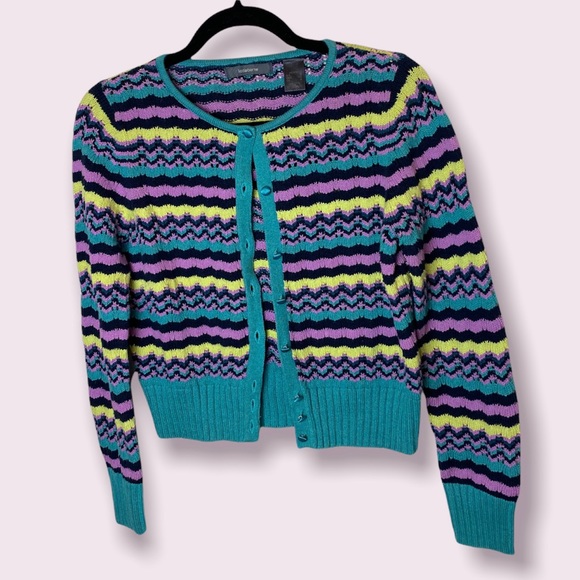 Liz Claiborne Sweaters - Y2K zig zag striped cropped cardigan